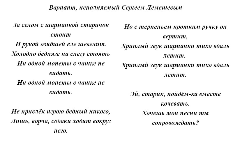 текст «Шарманщика» Шуберта