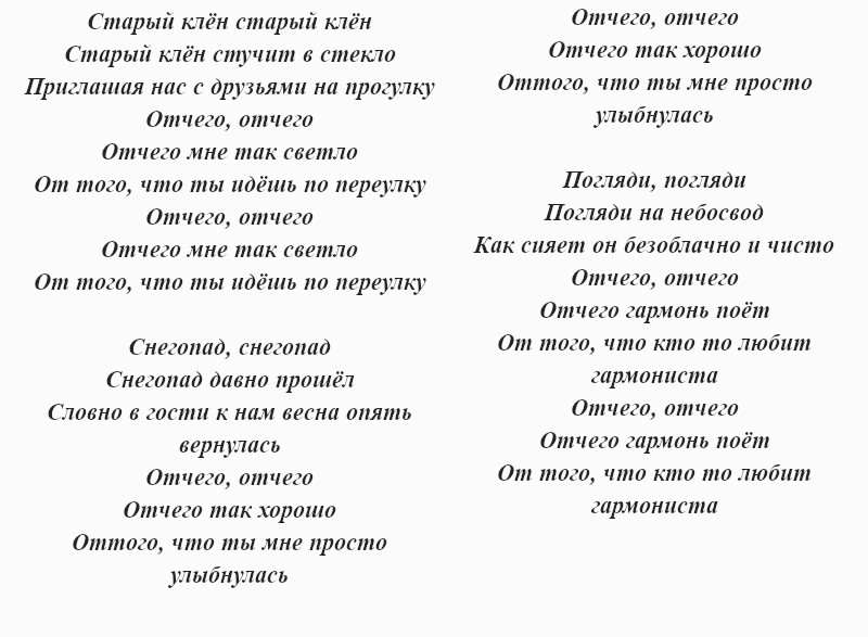 текст песни «Старый клён»