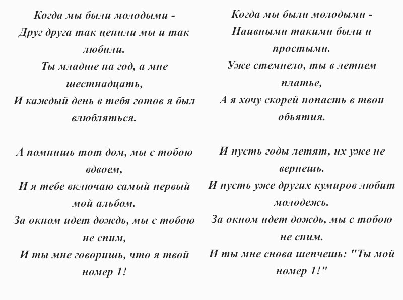 текст песни Руки Вверх! «Когда мы были молодыми»